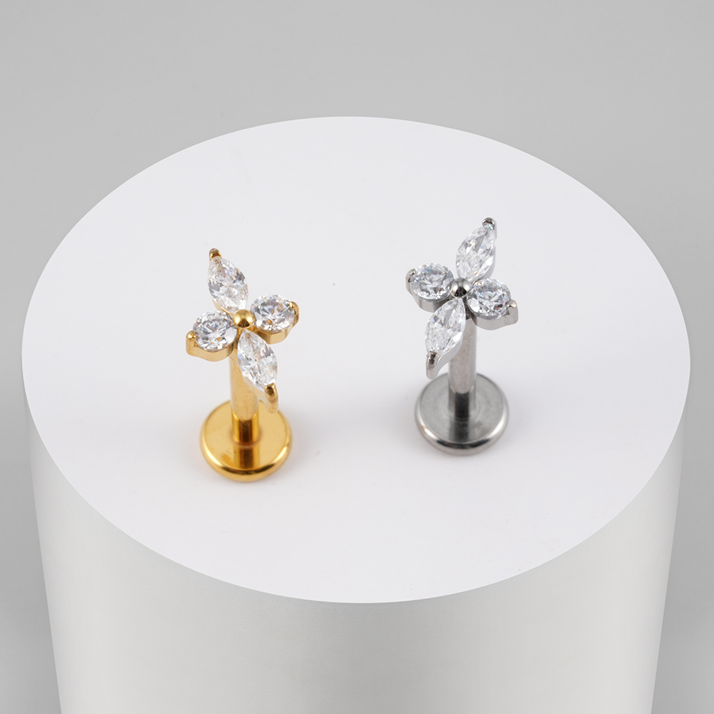 Right Grand ASTM F136 Titanium CZ Four-Point Star Flat Back Stud Earring Helix Cartilage Monroe Medusa Tragus Piercing