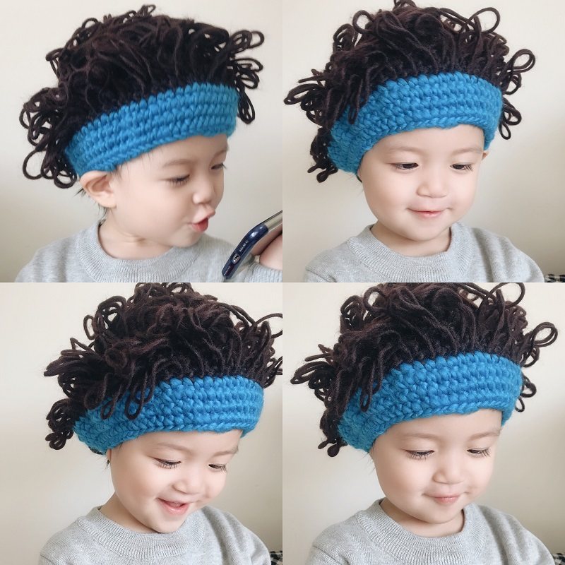 Kids Wig Hats Halloween Costume Cosplay Winter Knitted Baby Hat Handmade Party Little Personality Strange Hat Cap for Child Boy