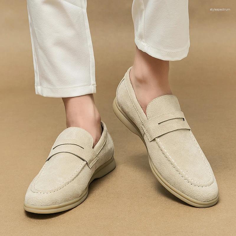 Casual Shoes Slip-On Low Heel Nubuc Loafers Suede Leather Comfortable Soft Sole Mens Classic Retro Moccasins