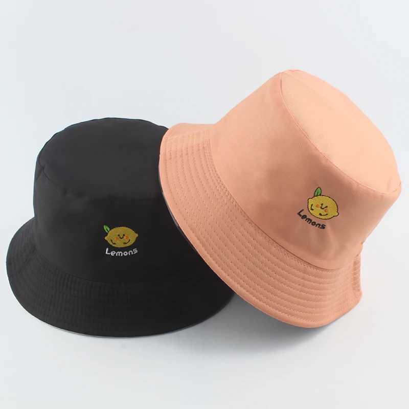 Wide Brim Hats Bucket Hats Panama Bucket Hats Women Men Summer Sun Hat Lemon Pineapple ato Embroidered Fishing Hat Bob Hip Hop Caps