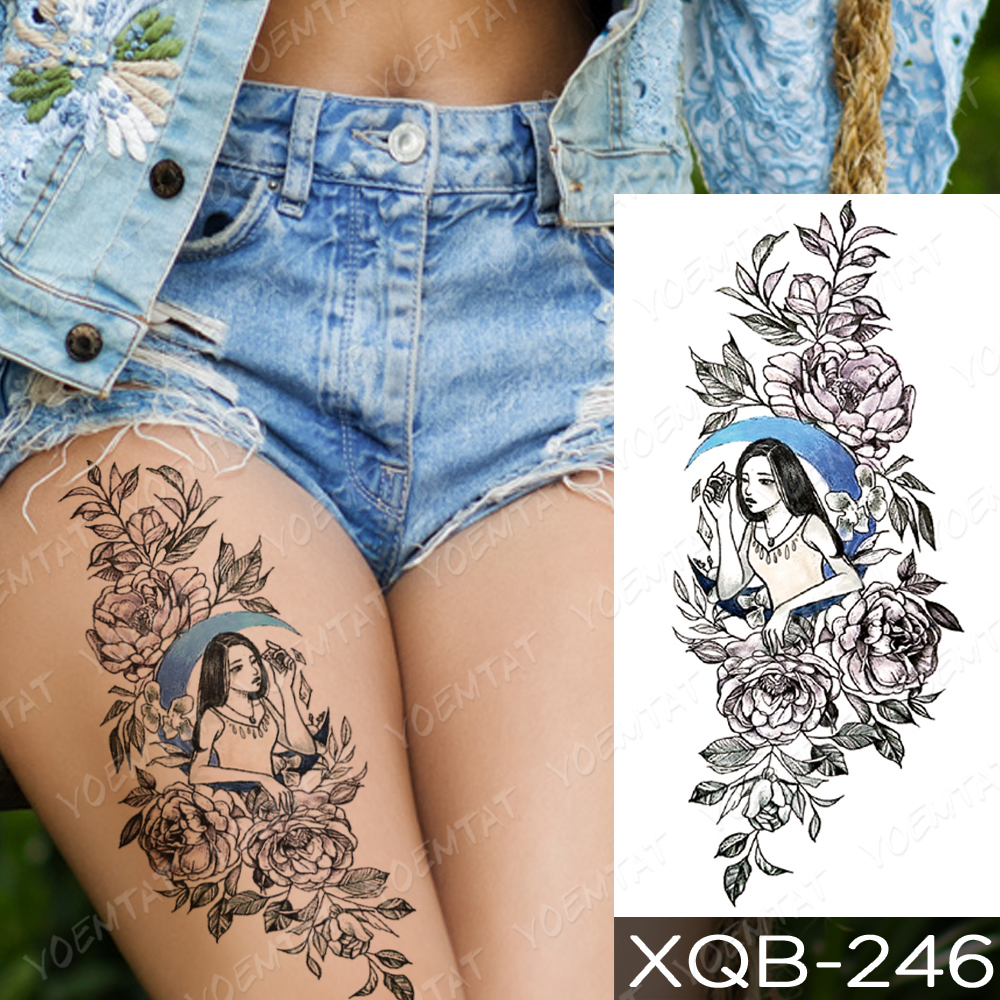 Waterproof Temporary Tattoo Sticker Line Rose Flowers Flash Tattoos Dreamcatcher Bird Lotus Body Art Arm Fake Sleeve Tatoo Women