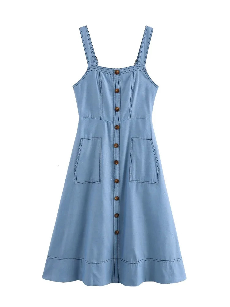 Denim Dress Women Summer Retro Casual All-match Dresses Female Single Button Elegant Casual A-Line Split Hem Dress 240629