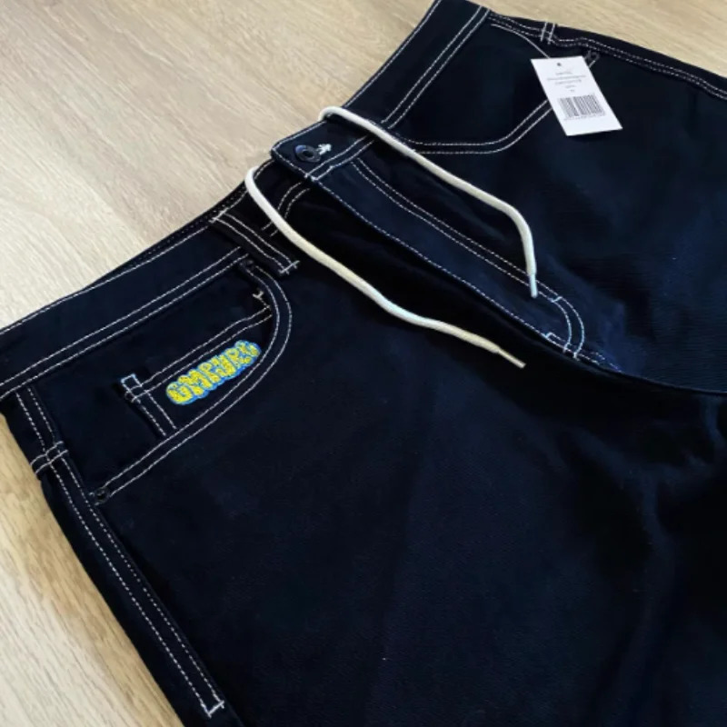 American High Street Cartoon Graphic Embroidery Baggy Jeans Waist Wide Leg Trouser Hip Hop Harajuku Big Boy Y2k Streetwear 240626