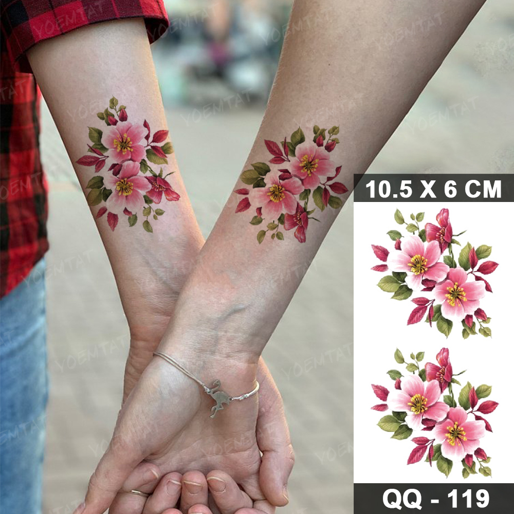 Transfer Waterproof Temporary Tattoo Stickers Lotus Sunflower Rose Plant Watercolor Flash Tatto Realistic 3D Tattoos Women Men