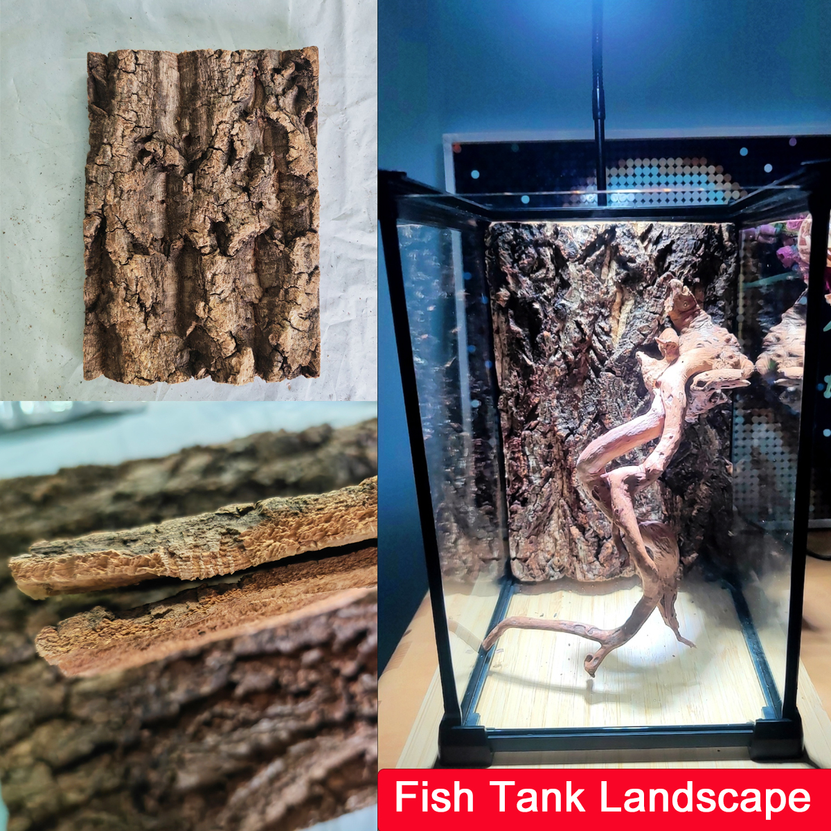 Natural Tree Bark aquarium background 3d fish tank decor Climber Reptile Lizard Cork champagne Drift Wood Fish Tank Driftwood
