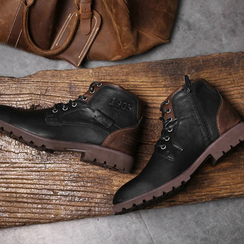 Mens Ankle Boots Genuine Leather High Top Mens Shoes Outdoor Casual Shoes Fashion Mens Ankle Boots Winter Men 240629