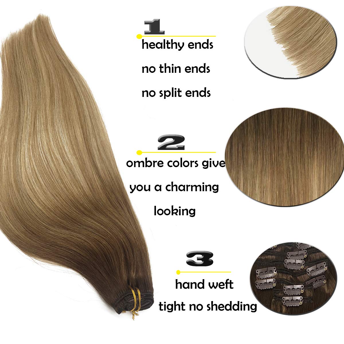 Remy Clip in Hair Extensions Invisible Straight Ombre Golden Blonde Natural Hair Human Extensions With Clips 14-24inch 120G