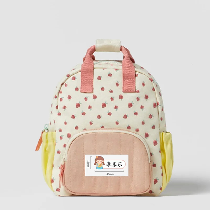 cotton canvas dopamine strawberry print color matching cute children backpack 240621