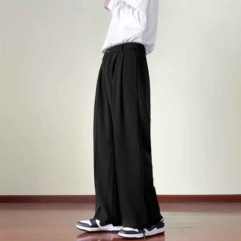 Brown Black Suit Pants Men Fashion Social Mens Dress Korean Loose Straight Wide Leg Office Formal Trousers 240625