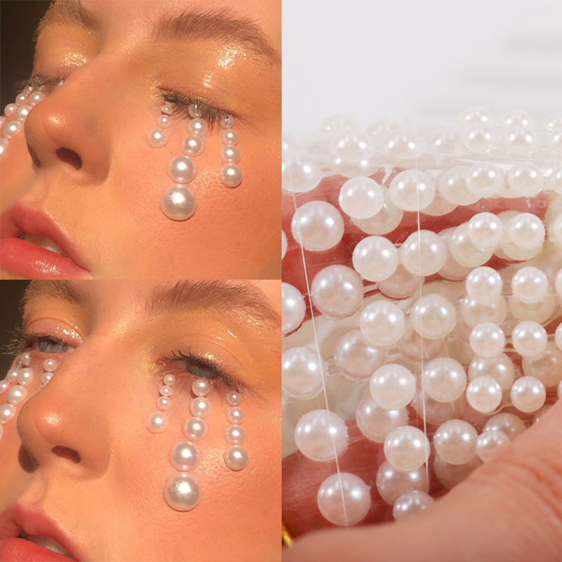 3D Eyes Face Temporary Tattoo White Pearl Dots Beauty DIY Body Art Decorations Festival Makeup Tools Nail Rhinestones Gems