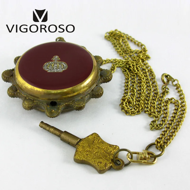 Imperial Antique Pure Copper Crown Diamond Hand Winding Up Mechanical Pocket Watch Retro Vintage Old Clock Mens Women Treasure 240626