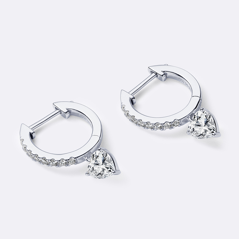 100% 925 Sterling Silver 0.5ct Heart Shaped Moissanite Dangle Hoop Earrings for Women Wedding Party Birthday Lovely Gift Jewelry