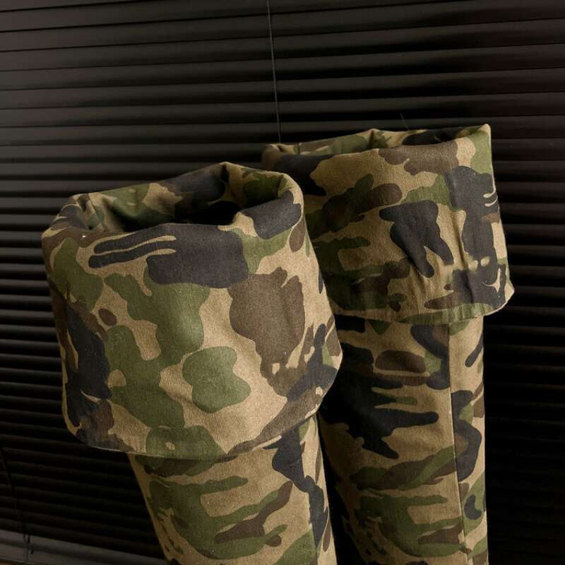 New Camouflage Super Long 34-42 Sewing 7Cm Thick Heel Folding Over-The-Knee Denim Blue Knee-High Women's Boots