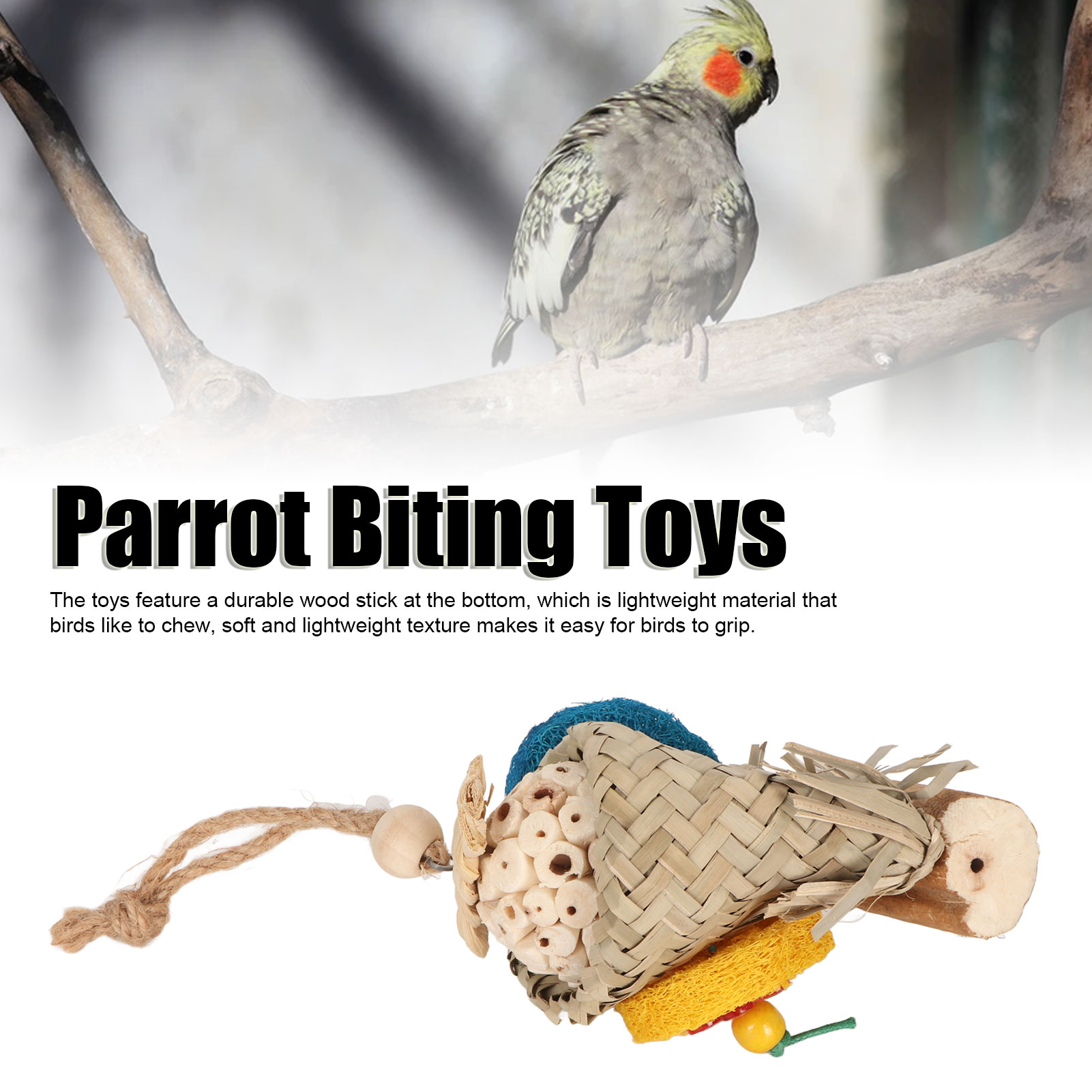 Parrot Chewing Toys Palm Leaves Weaving Biting Toys Colorful Loofah Foraging Toy For Birds