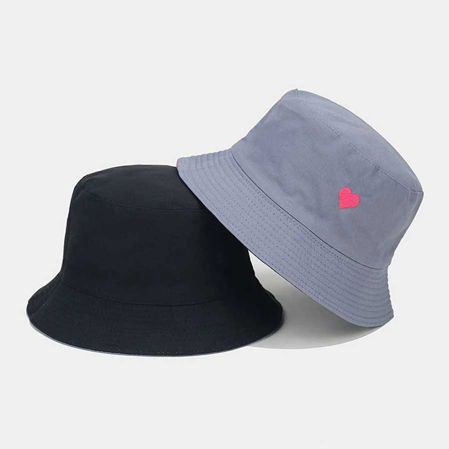 Wide Brim Hats Bucket Hats 2023 Bucket-Hats Heart Embroidery Solid Color Men Women Fisherman Hat Fashion Bob Panama Hat Reversible Fishing Beach Cap