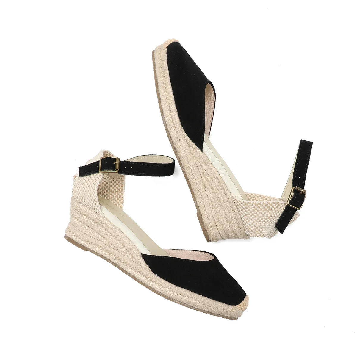 Espadrilles Wedge Flatform Womens Sandals Genuine Cow Suede Leather Sandals 240629