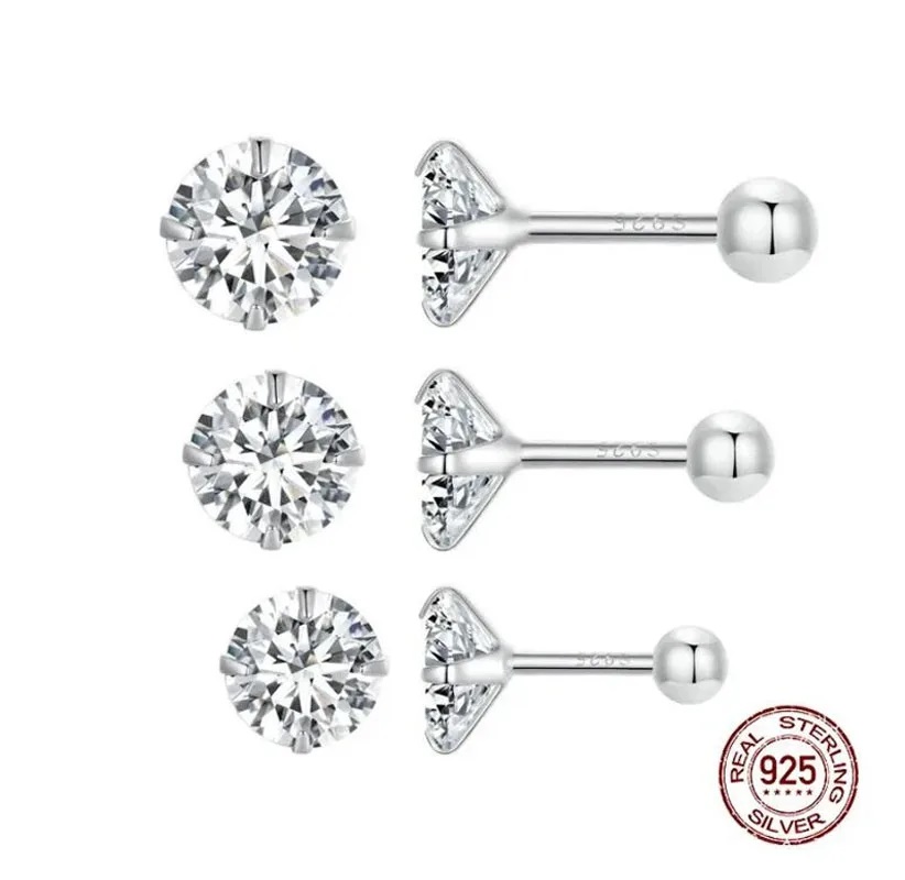 925 Sterling Silver 0.2-2ct D VVS1 6 Prong Diamond with GRA Moissanite Screw Stud Earrings For Women Wedding Fine Jewelry