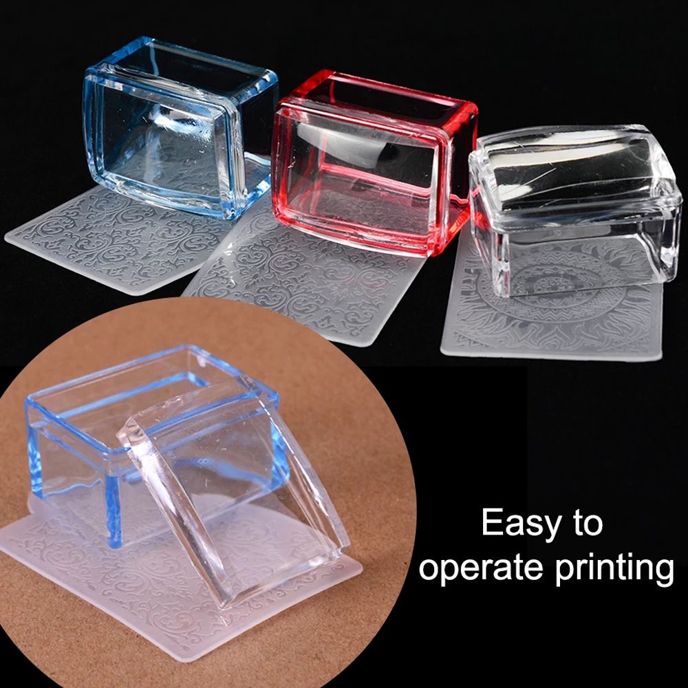 Crystal Silicone Head Jelly Nail Art Stamper Scraper Set Polish Transfer Template Kits Manicure Scraper Rectangle Nail Stamper