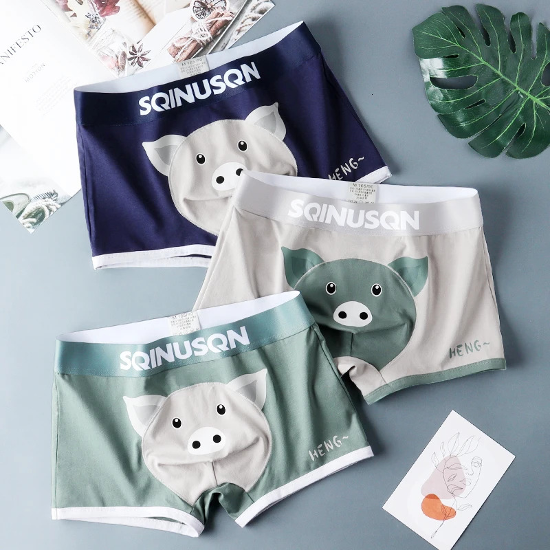 SQINUSQN mens boxer panties Breathable underwear cute little pig ComfortableMen Underpants size M4XL 240627