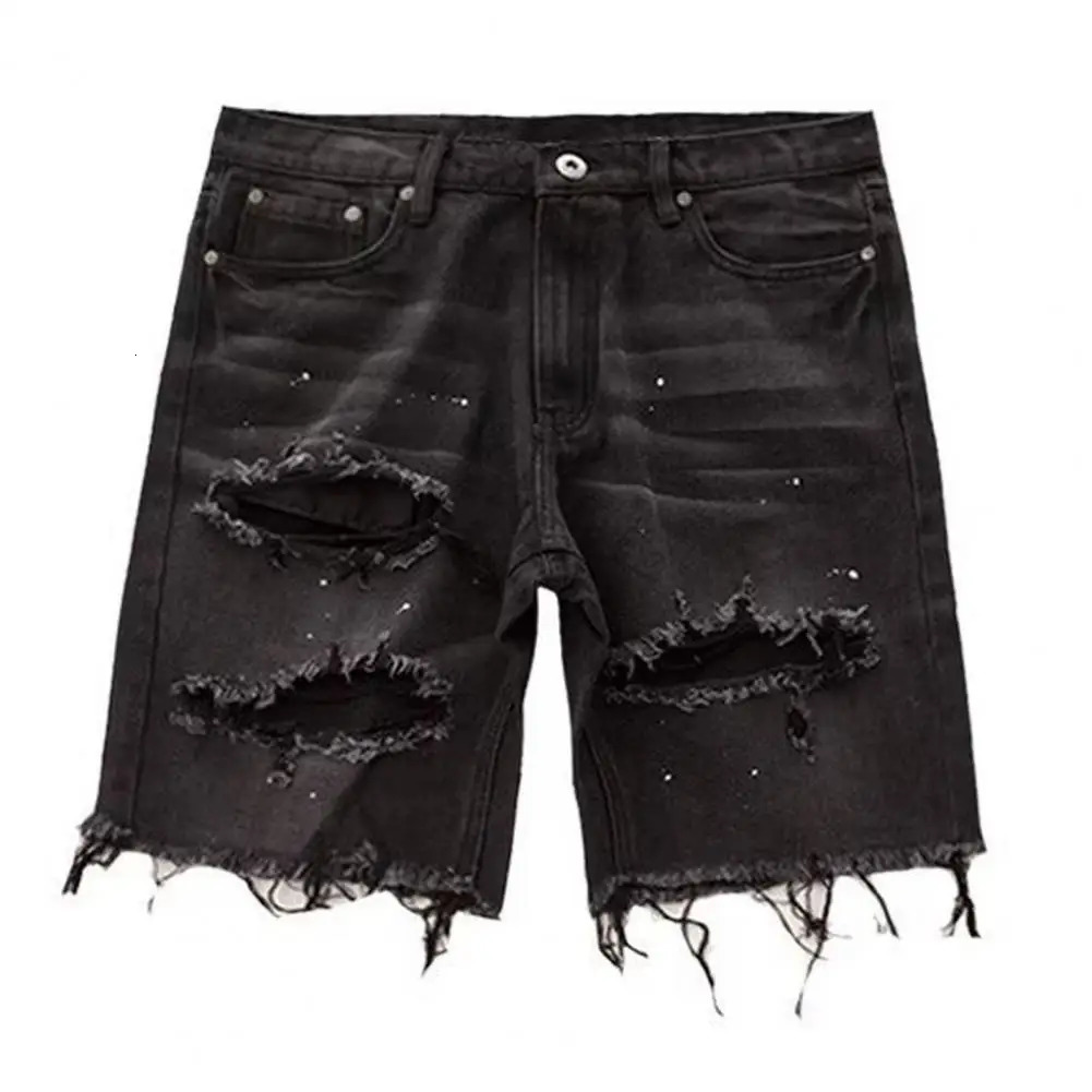 Ripped Holes Denim Shorts Vintage Men Jeans Mens Distressed Stylish Straight Fit Multi Pockets Short Pants 240619