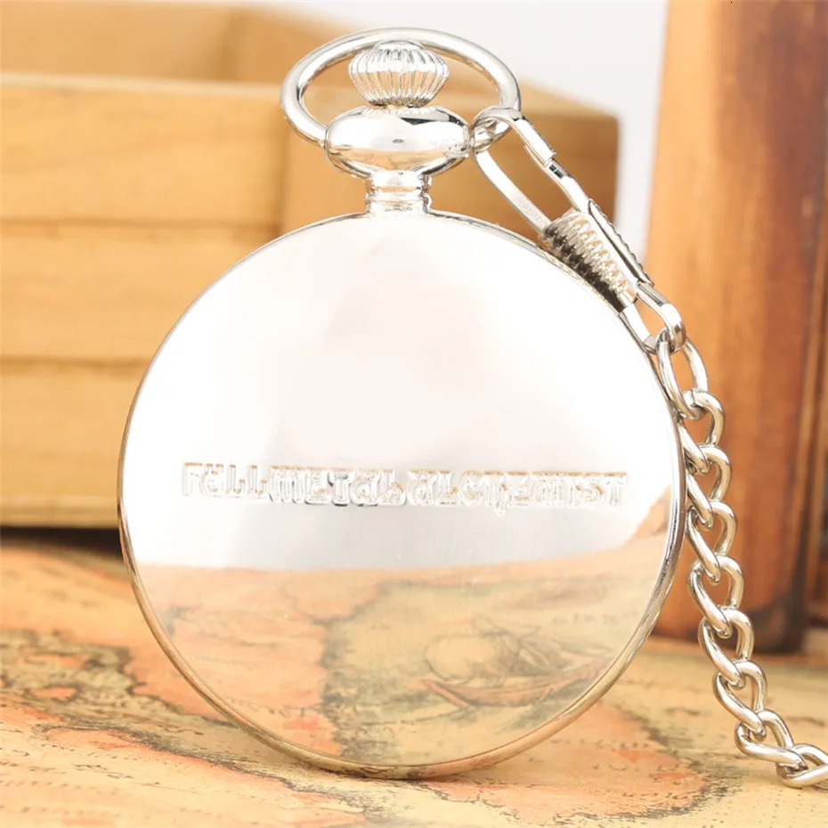 Japanese Anime Fullmetal Alchemist Quartz Pocket Watch Pouch Box Set with Necklace Chains Present for Men Women Kids 240626