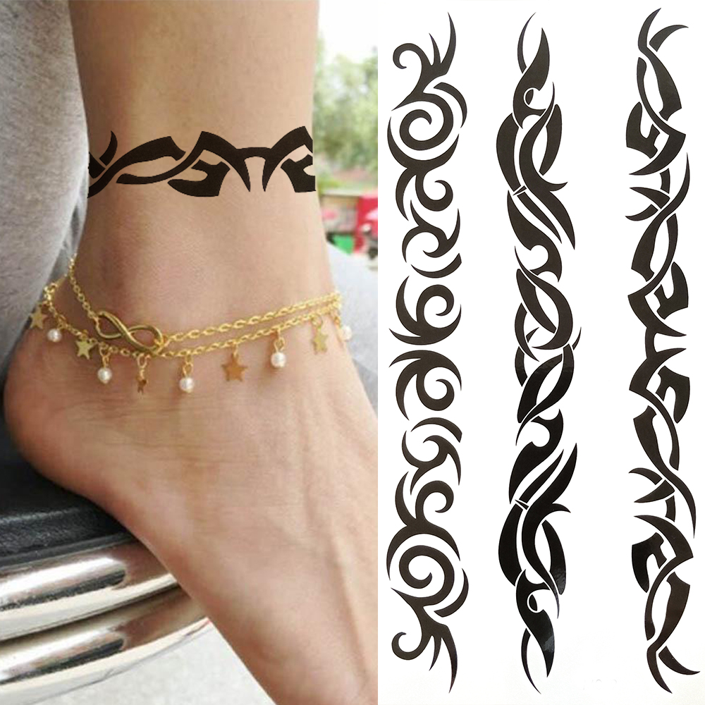 India Tribal Totem Temporary Tattoos For Women Men Adults Black Butterfly Fake Tattoo Sticker Vine Henna Tatoos Bramble Ankle