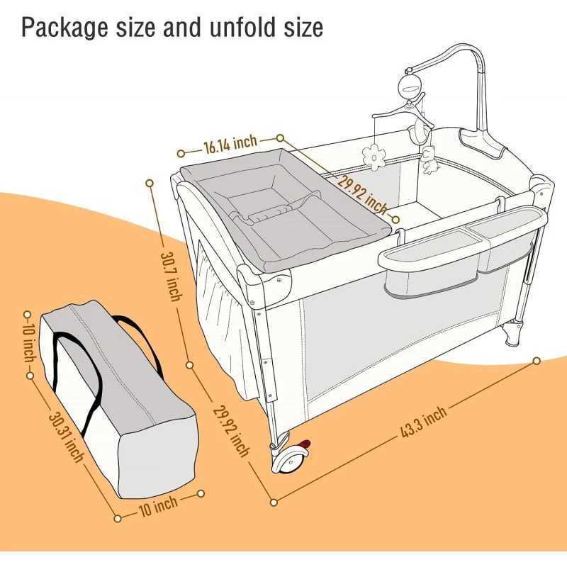 Baby Cribs 5 in 1 Baby CribBassinet Bedside Cribs Pack and Play with Changing Table Portable Travel Playpen WX