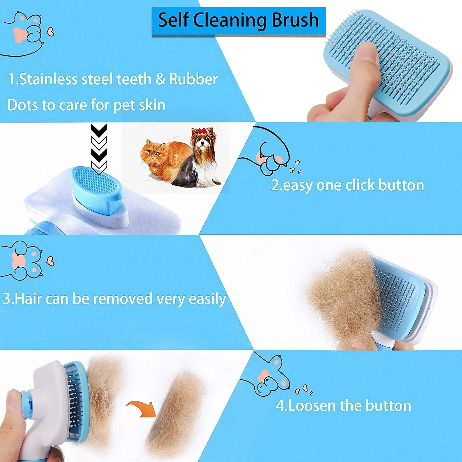 Dog Hair Remover Brush Cat Hair Grooming and Care Comb for Long Hair Dog Pet Removes Hairs Cleaning Bath Brush Pet Supplies