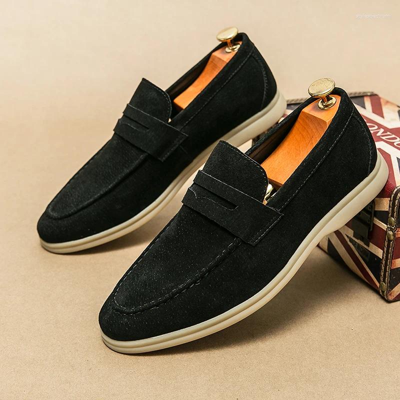 Casual Shoes Slip-On Low Heel Nubuc Loafers Suede Leather Comfortable Soft Sole Mens Classic Retro Moccasins