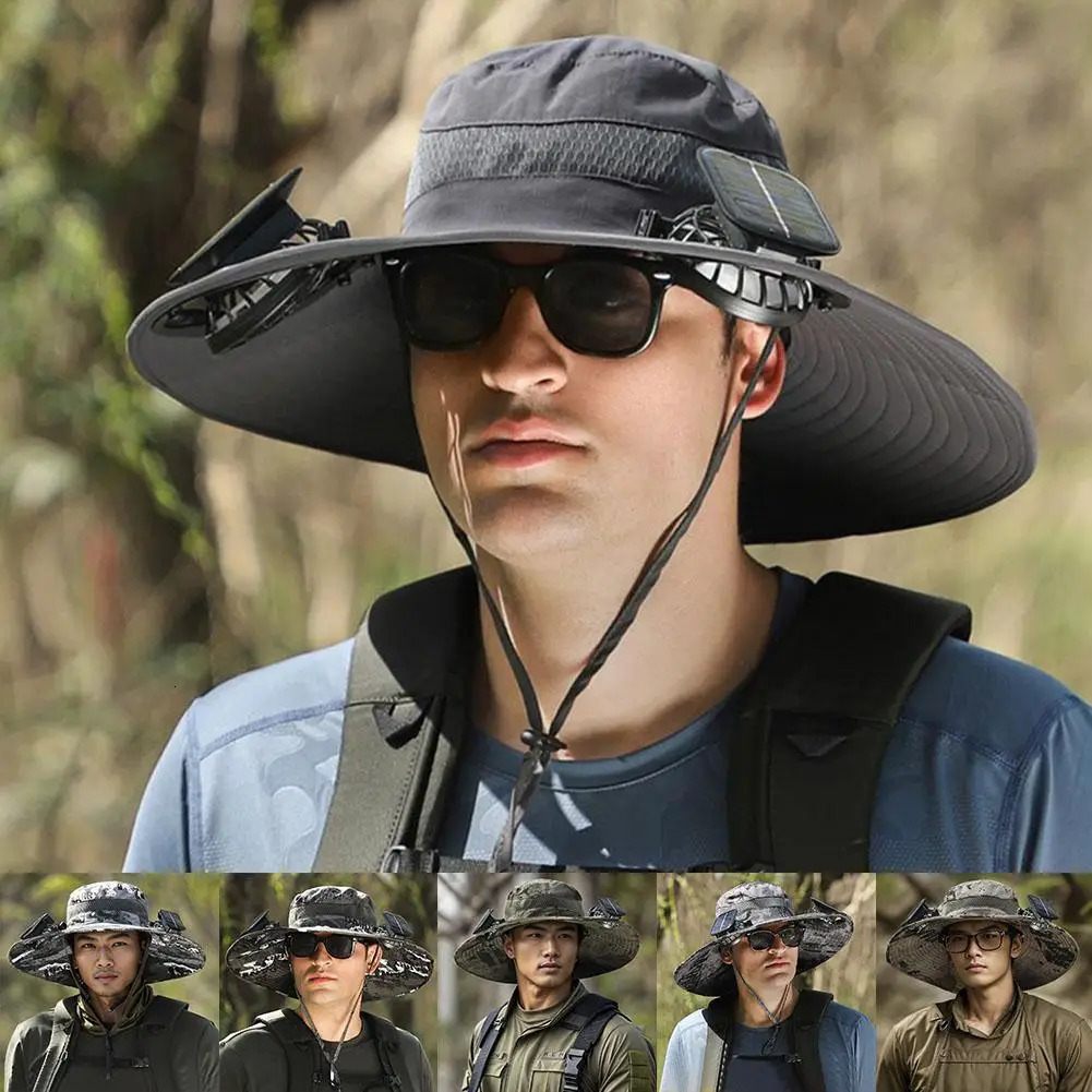 Solar Fan Outdoor Wide Brim Fishing Hat Sunscreen Sun Hat With Fan Strong Winds Cotton Sweat Bands Keep Forehead Dry Hat Parts 240621