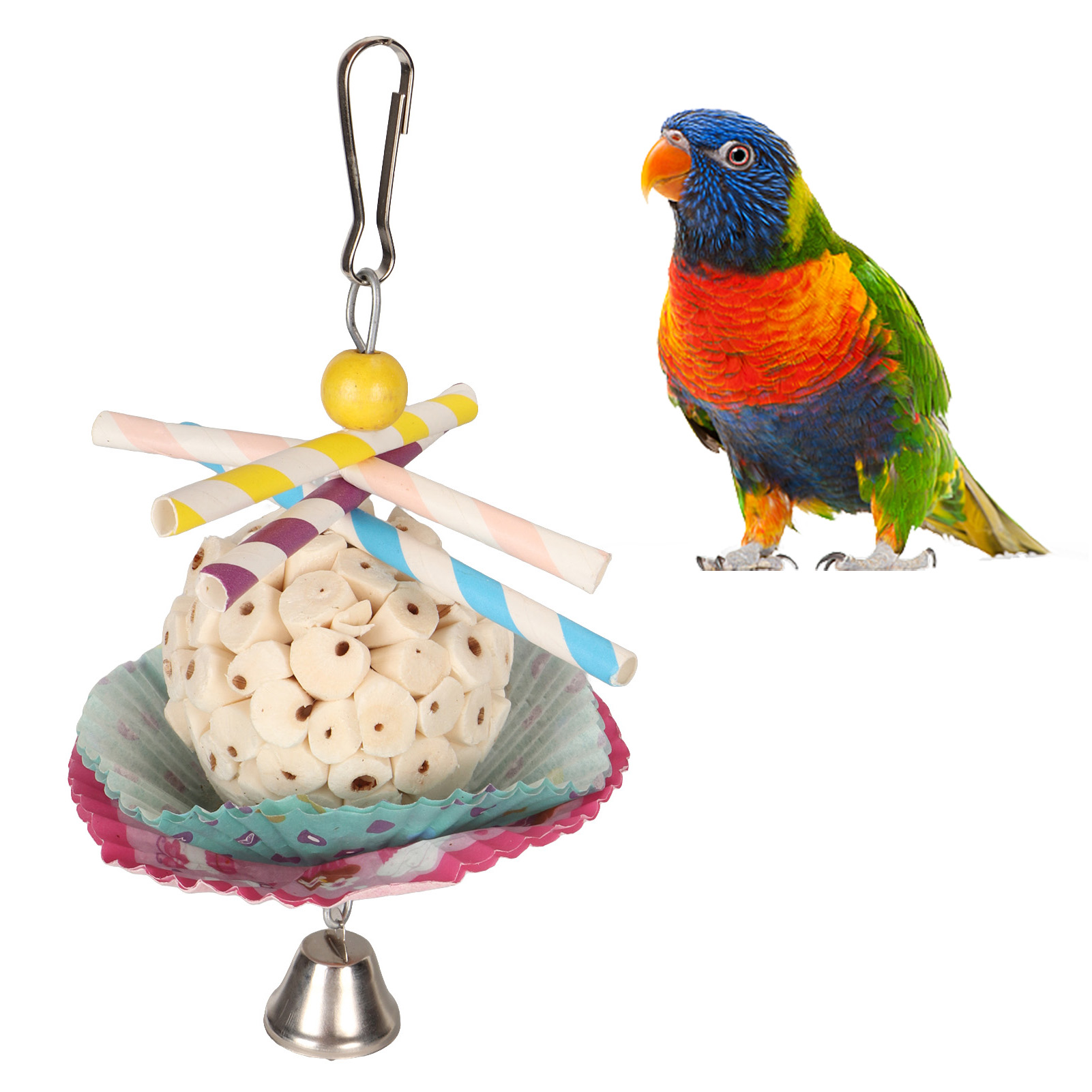 Cake Bird Foraging Toy Edible Soft Boredom Relief Parrot Shredding Chewing Toy For Cockatiel Budgie Single Ball String