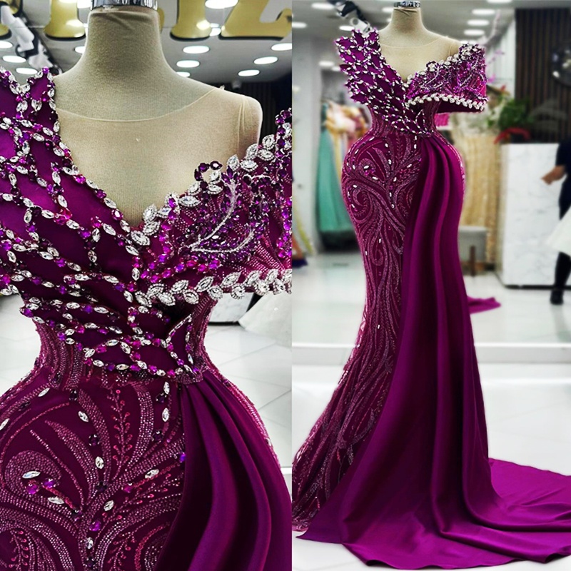 2024 Grape Prom Dress Mermaid Prom Dresses for Special Occasions Illusion Evening Formal Dresses for Women Sheer Neck Beaded Lace Second Reception Gow