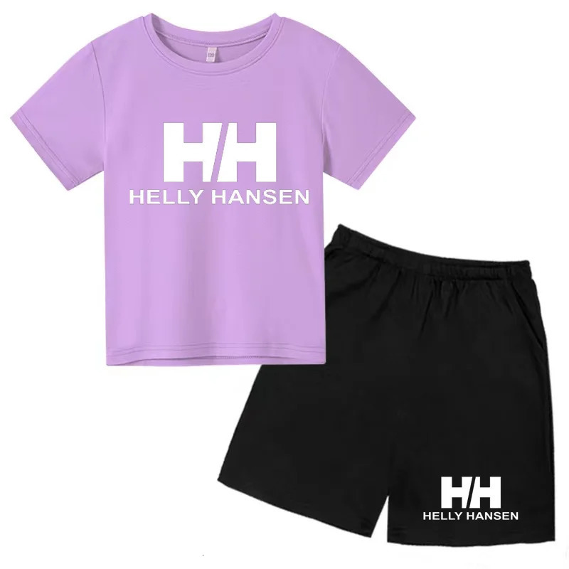 Childrens round neck Tshirt set for boys and girls aged 312 2D printed Haley casual fashion sports short sleevesshorts 240618
