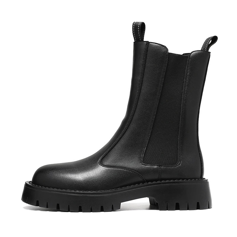 Platform Mens Boots Men Shoes British Style Side Zipper Wear-resistant Casual Boots Classic High-top Black Chelsea Boots 240629
