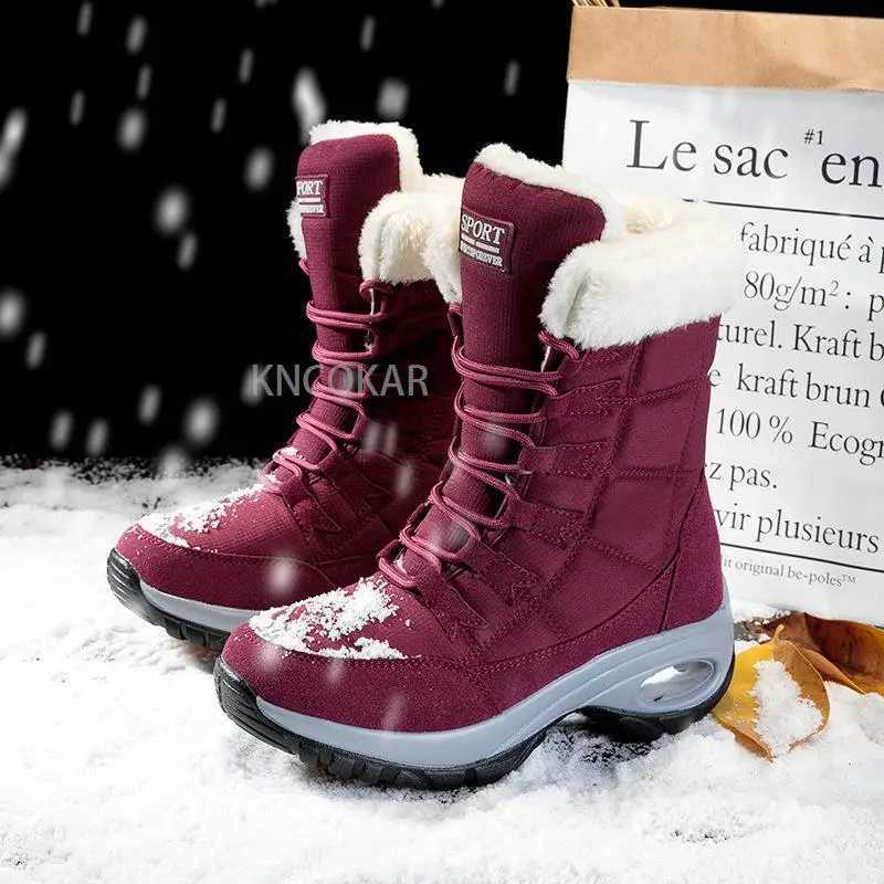 Boots New Winter Women High Quality Warm Snow Middle Boots Lace-up Thicken Comfortable Casual Outdoor Waterproof Hiking Shoes XW6.5