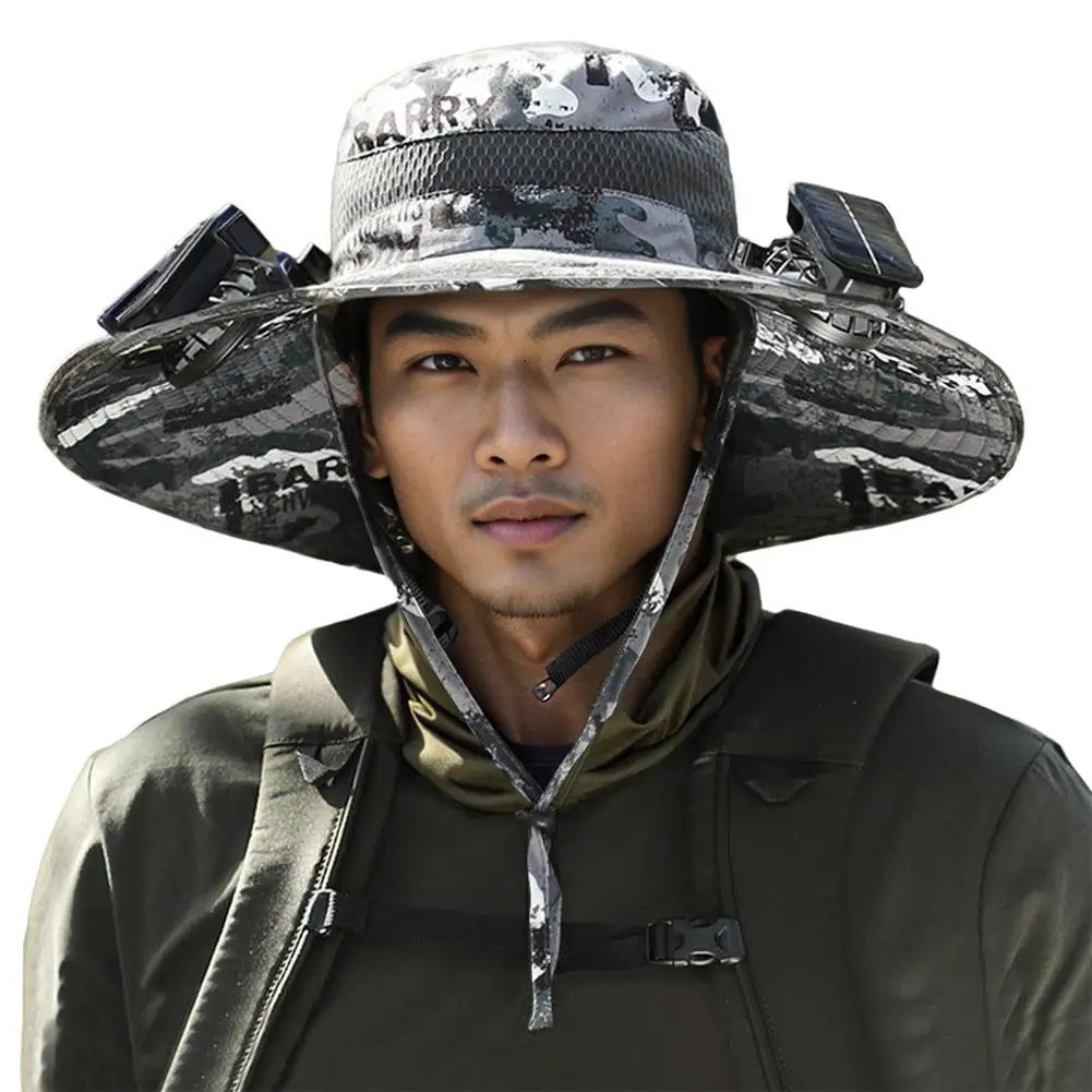 Solar Fan Outdoor Wide Brim Fishing Hat Sunscreen Sun Hat With Fan Strong Winds Cotton Sweat Bands Keep Forehead Dry Hat Parts 240621