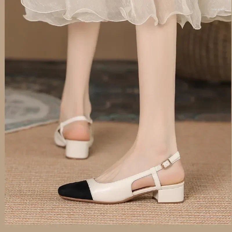 Casual Shoes 2024 Female Spring Women's Pumps Fashion Office Women Mixed Colors Buckle Strap Low Square Heel Sandals