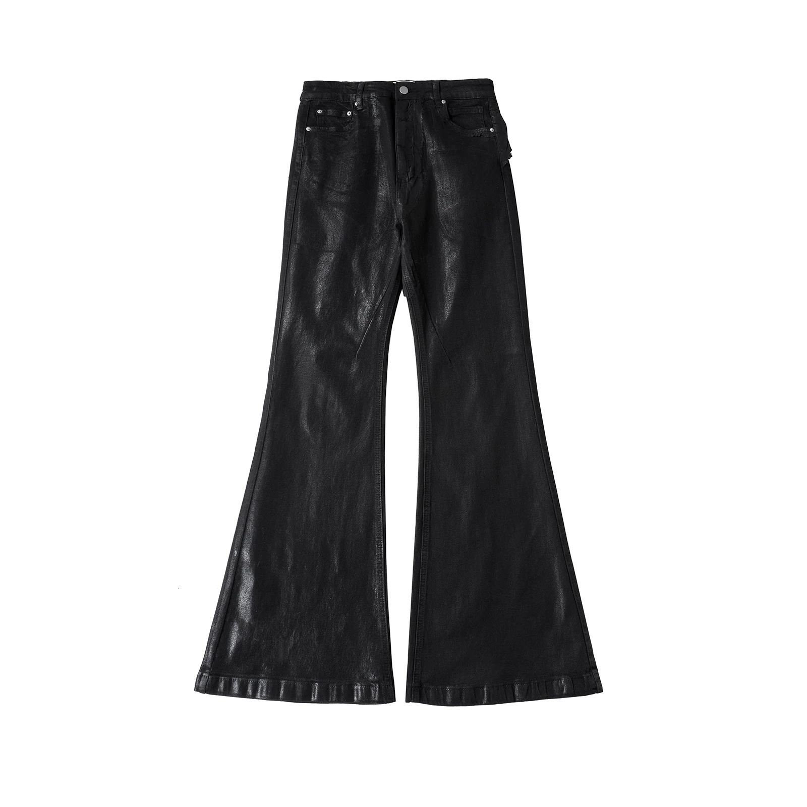 Y2k Streetwear Wax Leather Strecth Jeans for Men and Women Ropa Hombre Baggy Flare Pants Oversized Straight Denim Trousers 240626