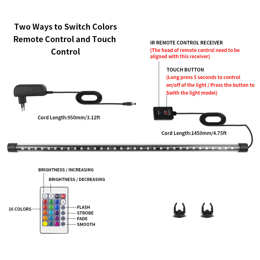 7-22.8 inch High Brightness LED Aquarium Light Viewing Fish Tank Diving Light Waterproof Fish Tank Light With Remote Control