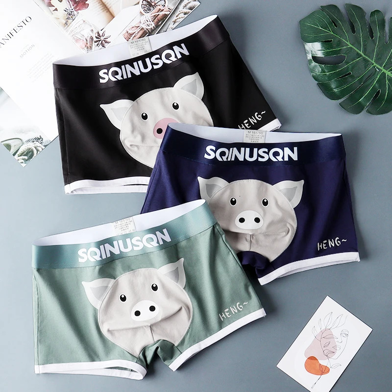 SQINUSQN mens boxer panties Breathable underwear cute little pig ComfortableMen Underpants size M4XL 240627