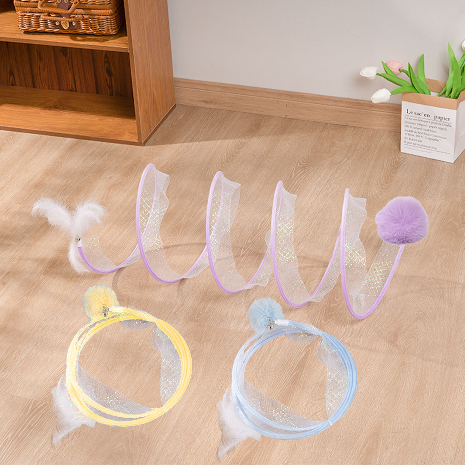 Folded Cat Tunnel With Rolling Ball Collapsible S Shape Interactive Pet Play Tunnels Tube For Home Indoor
