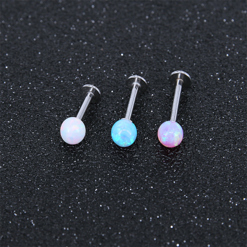 1PC G23 Titanium Piercing Lip Ear Studs Hoop Opal Ball Internal Thread Helix Conch Tragus Stud Earring Labret Lobe PIERC Jewelry