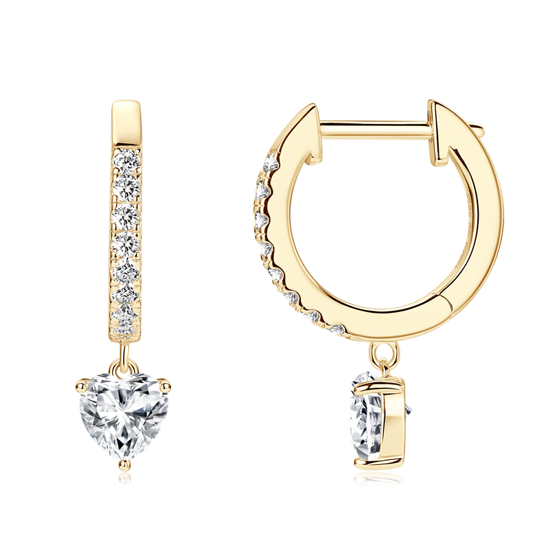 100% 925 Sterling Silver 0.5ct Heart Shaped Moissanite Dangle Hoop Earrings for Women Wedding Party Birthday Lovely Gift Jewelry