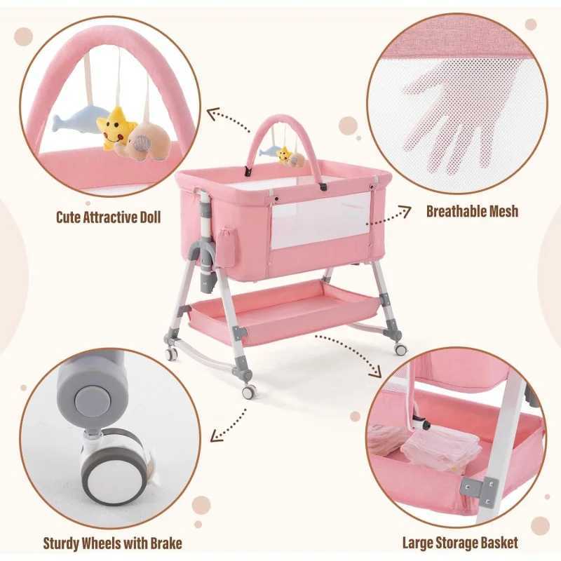 Baby Cribs Jaoul 4 in 1 Baby Bassinet Bedside Sleeper Baby Crib Adjustable Cosleeper for Baby Easy Folding Portable Baby Bed Rocking Bass WX