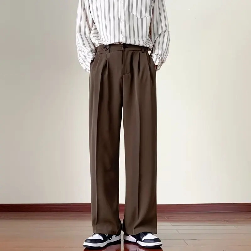 Brown Black Suit Pants Men Fashion Social Mens Dress Korean Loose Straight Wide Leg Office Formal Trousers 240625
