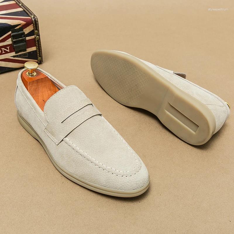 Casual Shoes Slip-On Low Heel Nubuc Loafers Suede Leather Comfortable Soft Sole Mens Classic Retro Moccasins