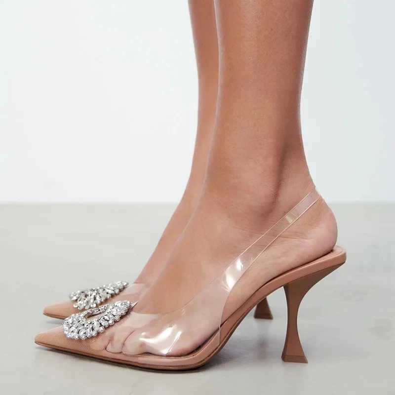 Sandals brand high heels Rhinestone fashion sandals 2023 summer transparent womens shoes pump strap+42 size XW6.5