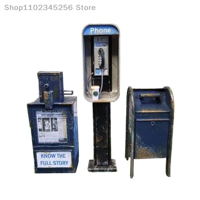 Miniature American Payphone In 1 12 Scale Mini Vintage Style Dollhouse Furniture Phone Booth Model Accessorries Decoration 240624