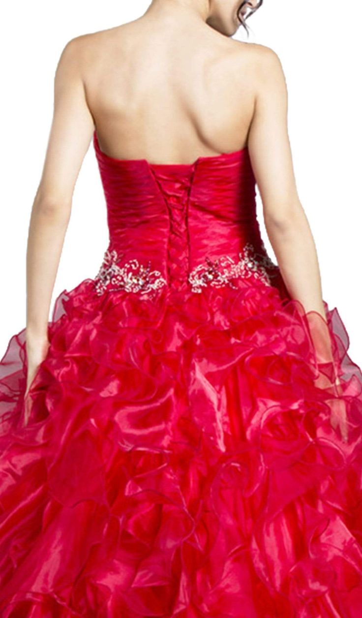 Pluffy Ruffles Red Organza Quinceanera Dresses With Short Jacket Puff Sleeves Embroidery Beaded Floor length Prom Party Gowns Sweet 16 Dress Celebrity