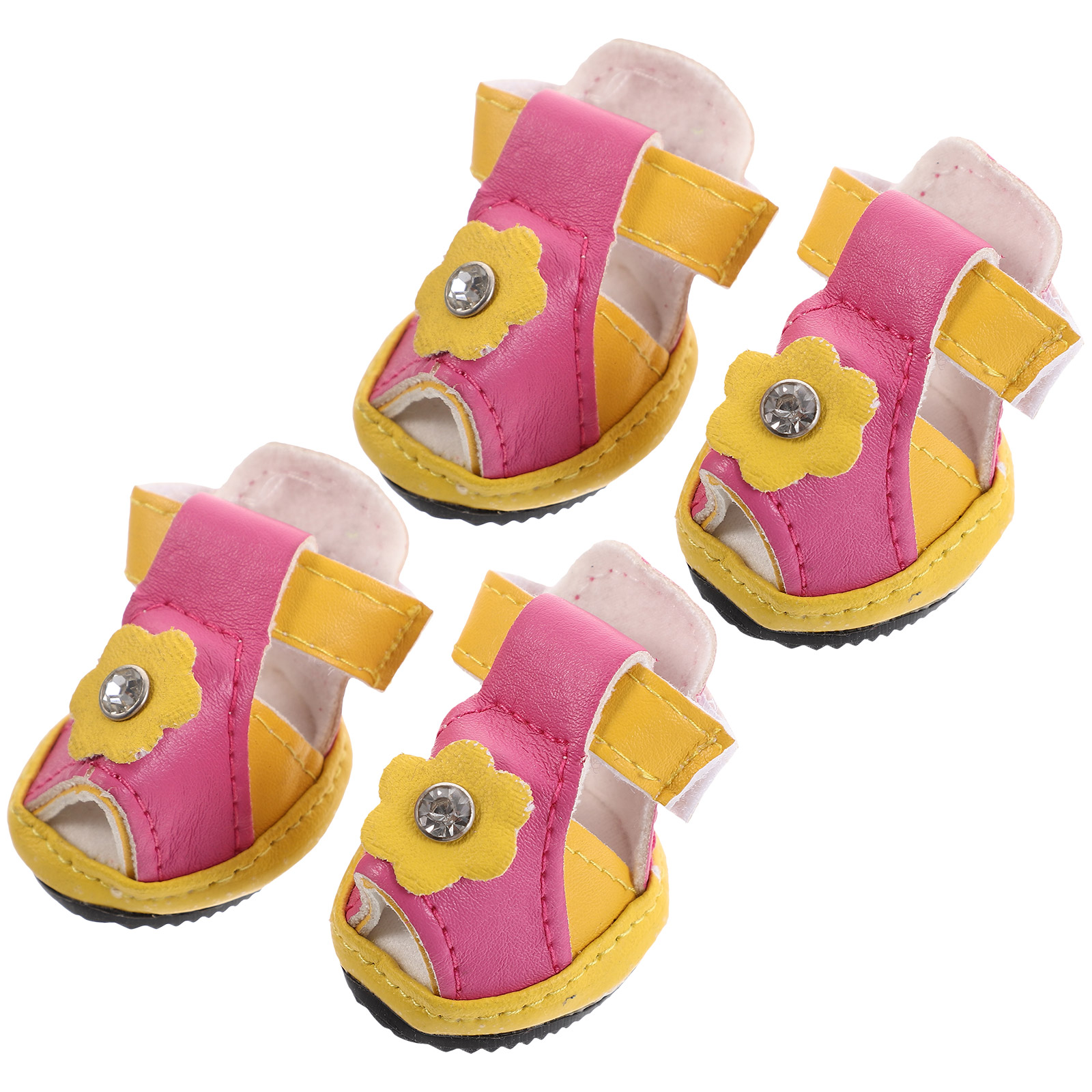 4pcs Summer Breathable Pets Dog Shoes PU Floral Sandals Anti-slip Shoes Pet Supplies (Yellow) - Size 2